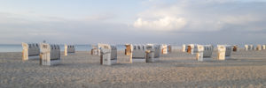 Cabines sur une plage de la Mer du Nord en Allemagne.