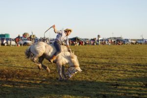 Un homme sur un cheval cabré lors d'une "jineteada", l'équivalent du rodéo aux Etats-Unis, près de Tacuarembo en Uruguay.
